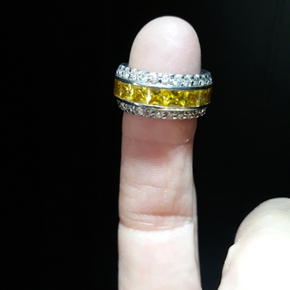 Natural Citrine and Sapphire Eternity Band Ring a5